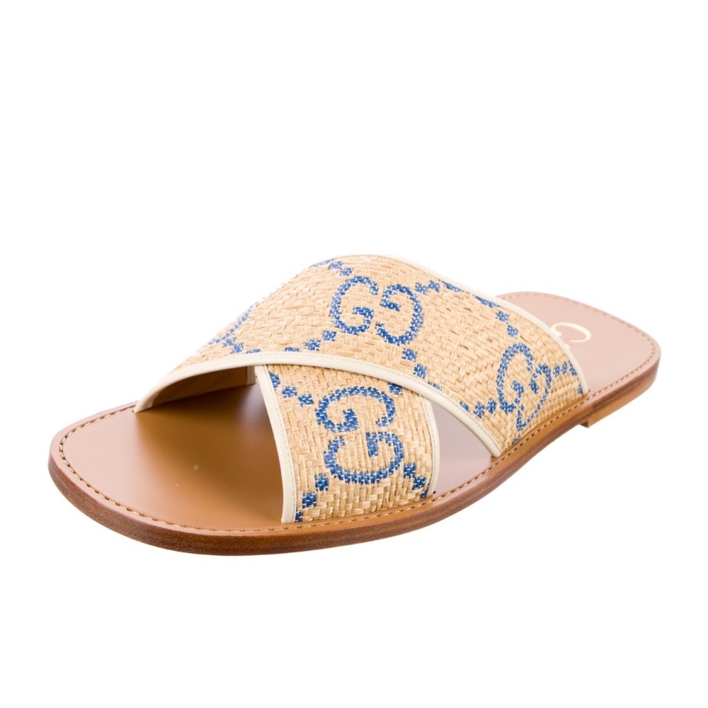 Gucci GG Mens Raffia Slides Size 7 Original Box and Bags